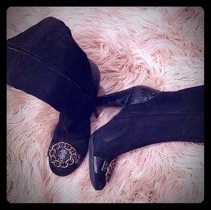 Guiseppi Zanoti Black Suede and Leather Knee Boots
